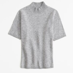NEW Abercrombie Merino Wool-Blend Short-Sleeve Mockneck Sweater, Grey, Sz XS